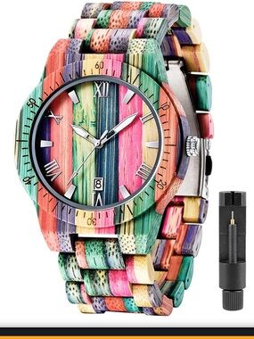 Tiong Colorful Bamboo Wood Men's Watch - Multicolor